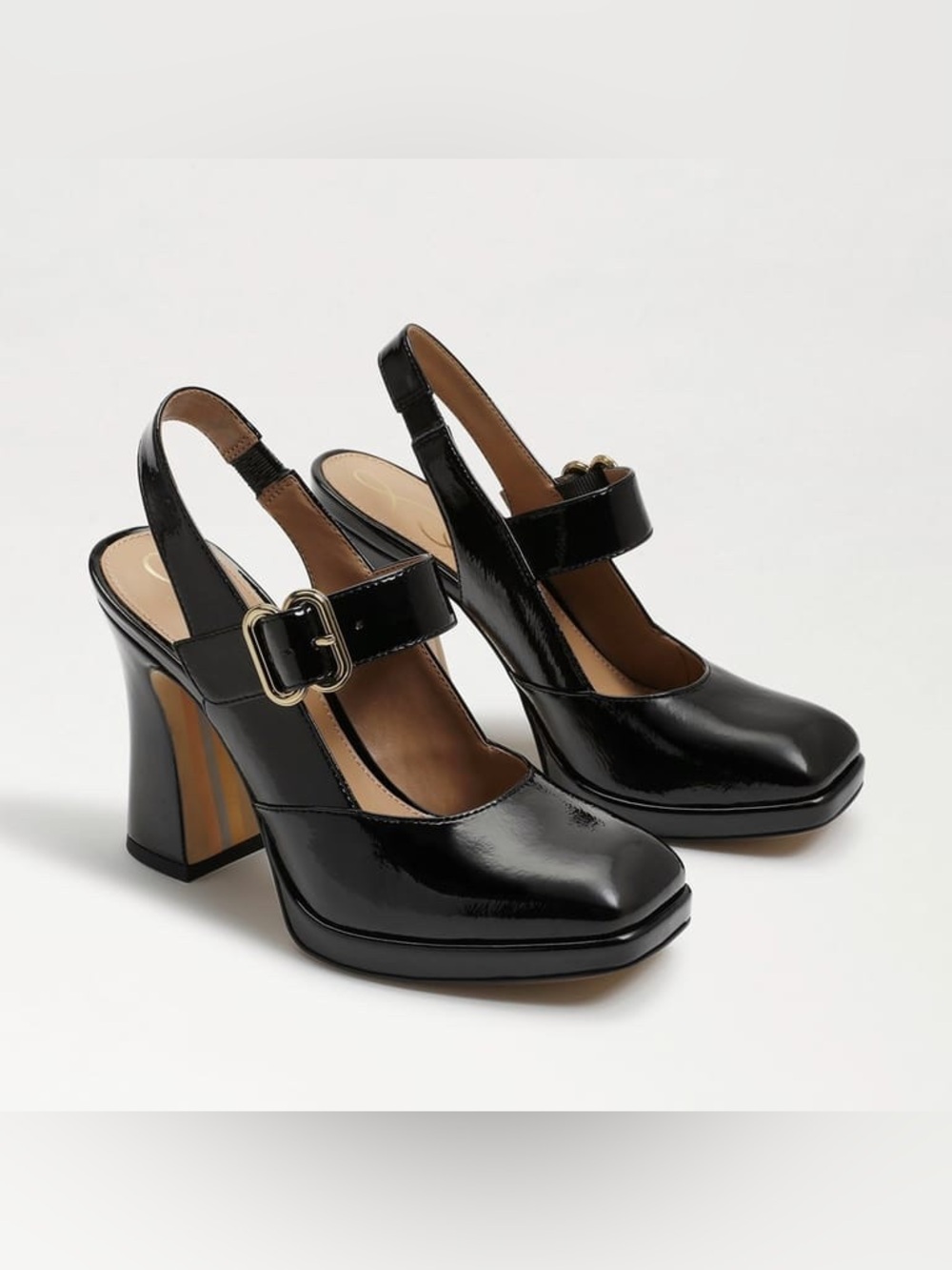 Sam Edelman Jildie MaryJane Block 4” heeled pumps buckle black patent leather 7